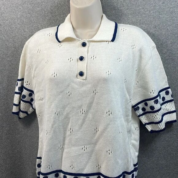 Vintage Cape Cod sportswear white/blue short sleeve‎ sweater size L - Picture 5 of 12